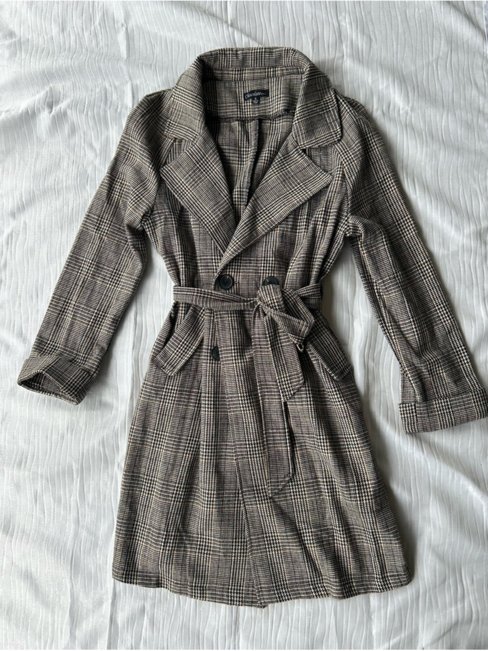 Chocolate Brown Plaid Trench Coat